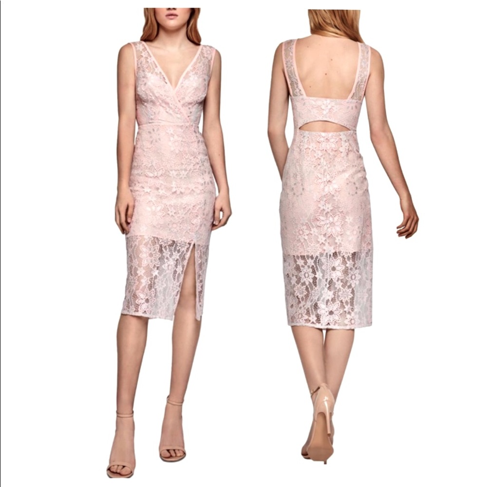 NWT BCBGeneration midi pastel pink champagne silver hint lace long mini midi